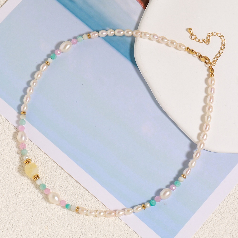 Freshwater Pearl Gemstone Necklace*Aquamarine*Citrine*White Jade*Rose Quartz - Picture 5 of 5